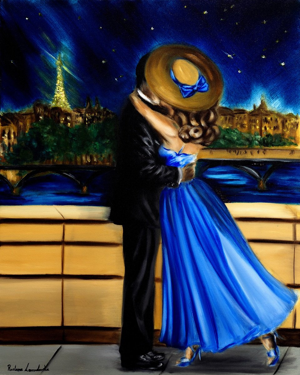 Impressionistic Cityscapes Oil Painting By Ruslana Levandovska, 24 X 30", Parisian Rendez Vous, Original Artwork