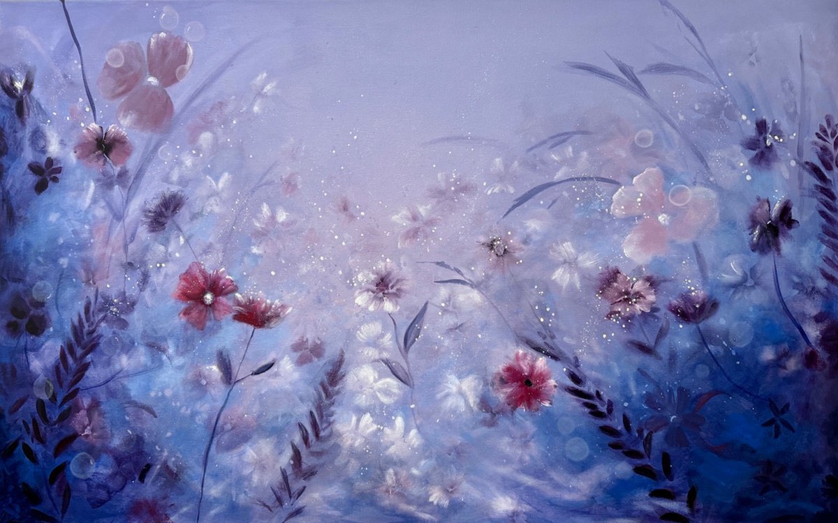 Expressive Botanical Acrylic Painting By Emma Sian Pritchard, 42 X 26, Whispering Twilight, Original Artwork
