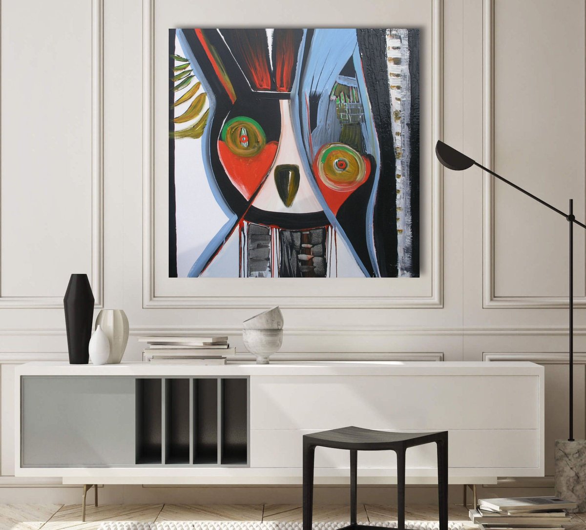 Organic Abstract Acrylic Painting By Loretta Kaltenhauser, 40 X 40", Night Owl, Original Artwork