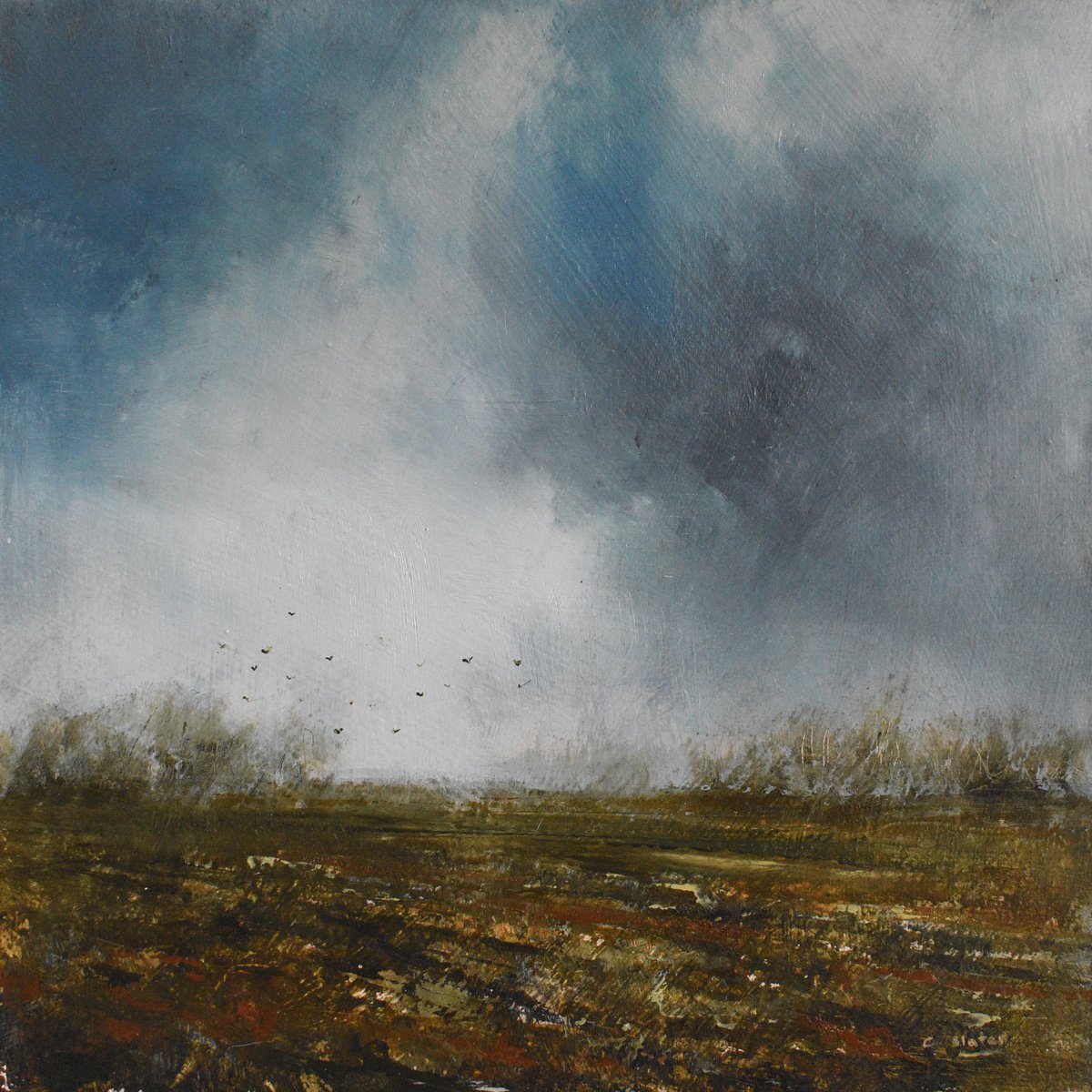 Expressive Landscape Oil Painting By Colin Slater, 8 X 8, Ploughed Field #2, Original Artwork