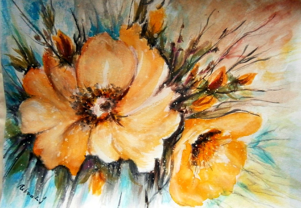 Flowers in the garden - watercolor .. by Emilia Urbanikova