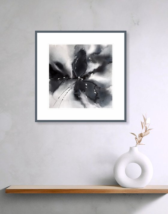 Black abstract flowers diptych