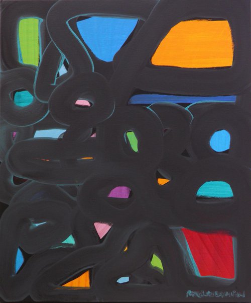 Composition in Blue-Black over Bright Colors by Patrick Bachian