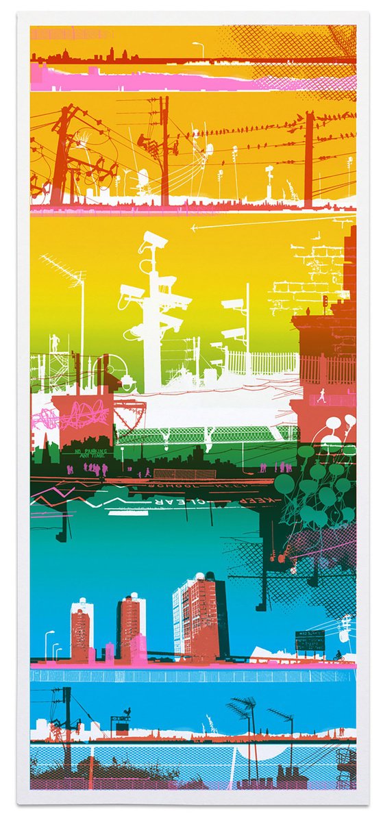 Illustrative Screenprint , Sky Street By Chris Keegan, 10 X 22, Artwork For Sale On Artfinder