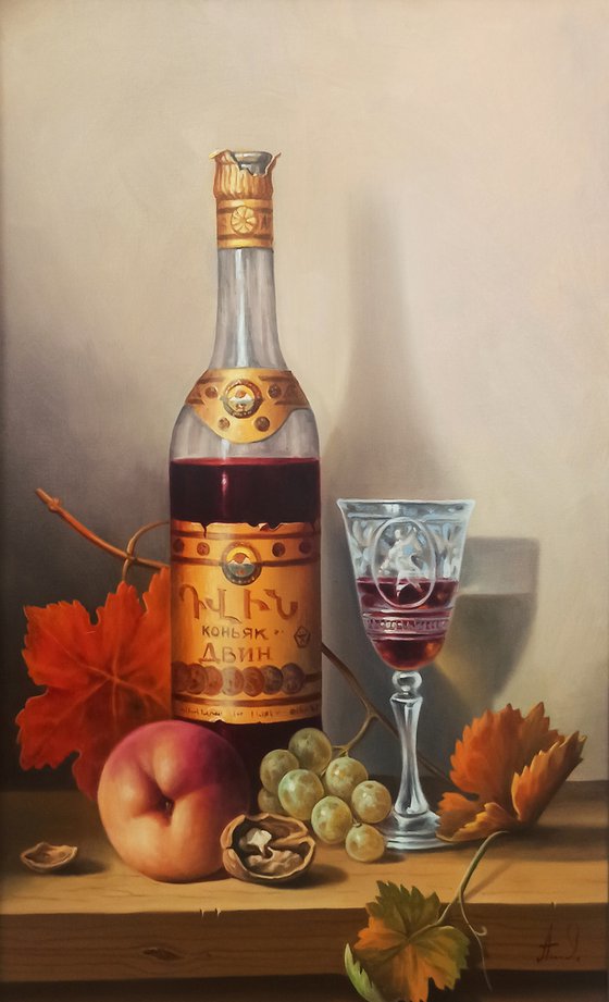 Still life with cup of cognac-3  (40x60cm, oil painting, ready to hang)