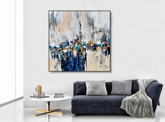 City Living - LARGE, MODERN, PALETTE KNIFE ABSTRACT ART – EXPRESSIONS OF ENERGY AND LIGHT. READY TO HANG!