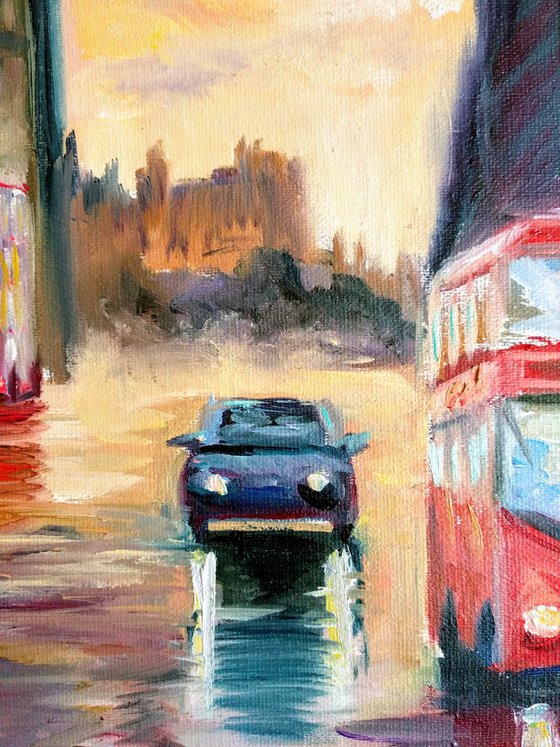 Cityscape London Streets of the City Red Bus Big Ben Tower Westminster Abbey
