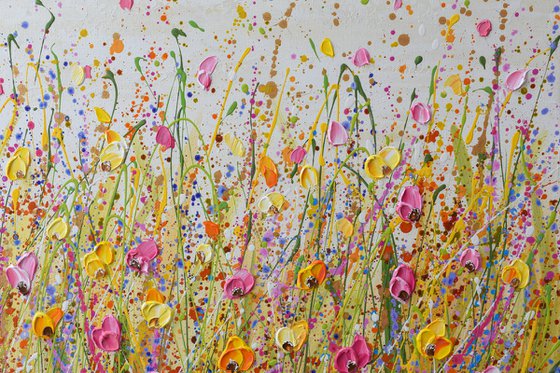 Bright Yellow Meadow - Wildflower Field Textured Painting
