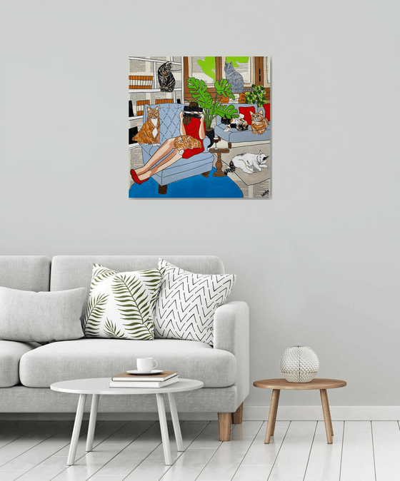 Cat Capers - Crazy Cat Lady 76cm x 76cm