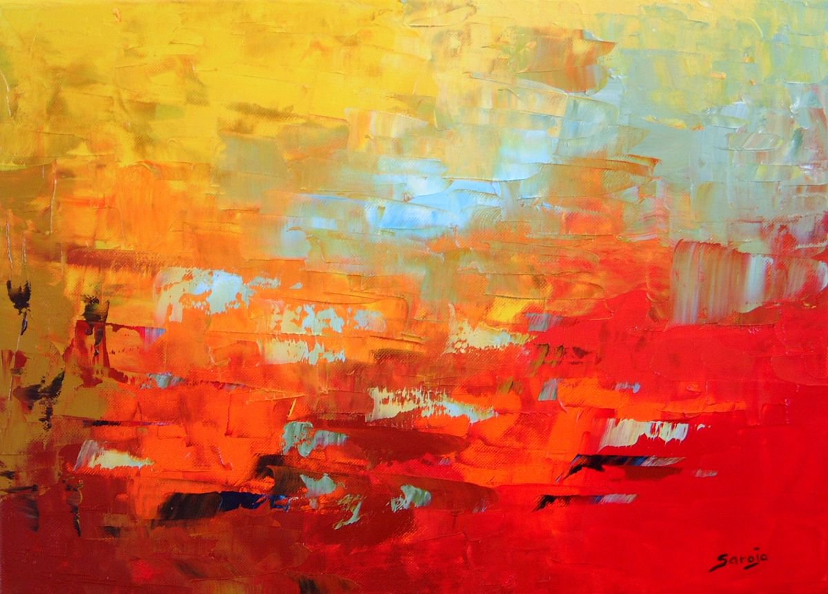 Abstract Landscape Oil Painting By Saroja Van Der Stegen, 20 X 15", Son Serra - Red (Ref#:967-8P), Original Artwork
