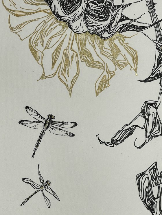 Sunflower and dragonflies