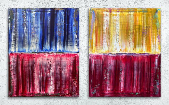 "Trending" - Save As A Series - Original PMS Abstract Diptych Oil Paintings On Canvas - 32" x 20"