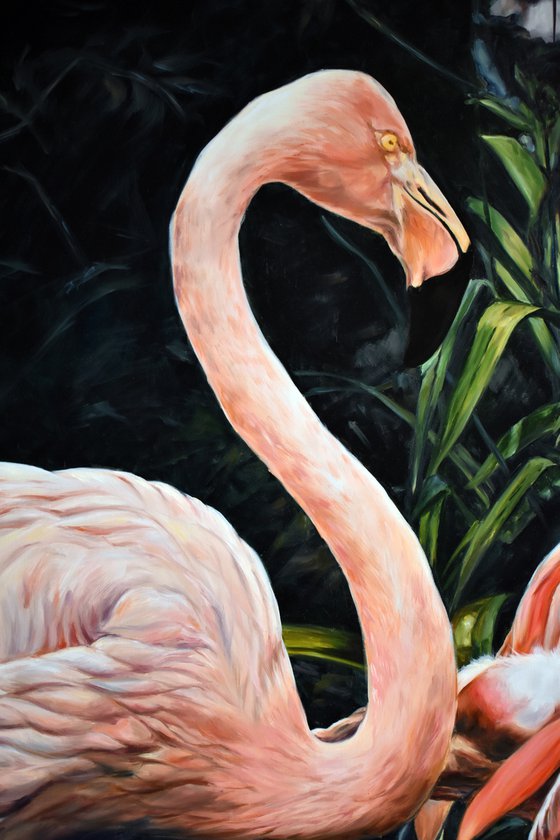 Original oil painting with a pair of flamingos 130 * 100 cm