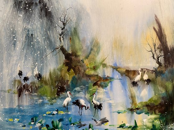 Sold Watercolor “Morning shower. Danube Delta” perfect gift