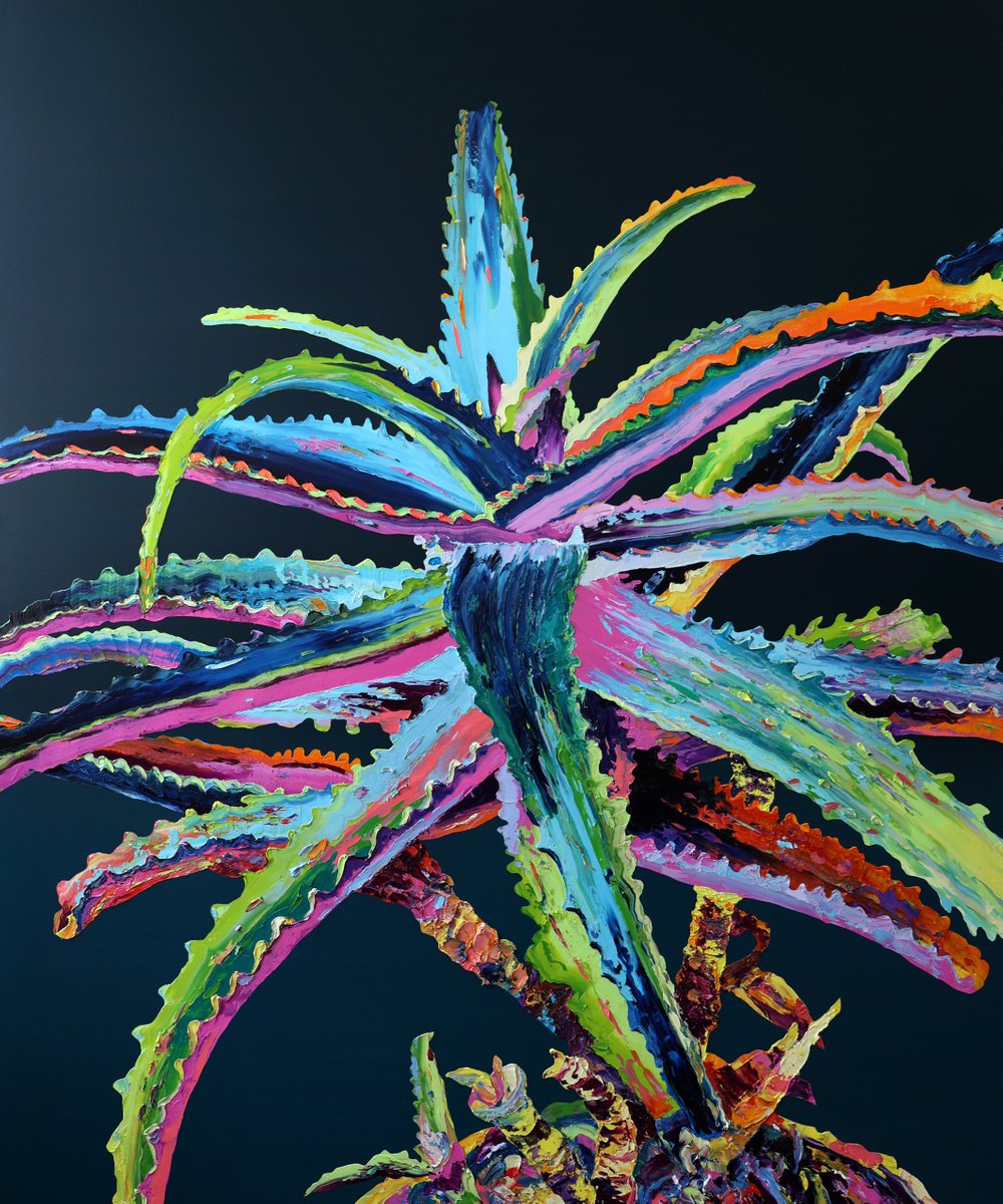 Surrealistic Botanical Oil Painting By Dominic Virtosu, 59 X 71, Electric Aloe, Original Artwork