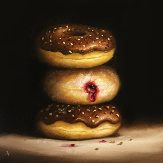 Donuts, jam in the middle still life