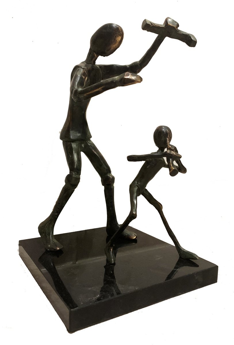 Expressive Portrait Bronze Sculpture By Toth Kristof, 7 X 12", Marionette, Original Artwork