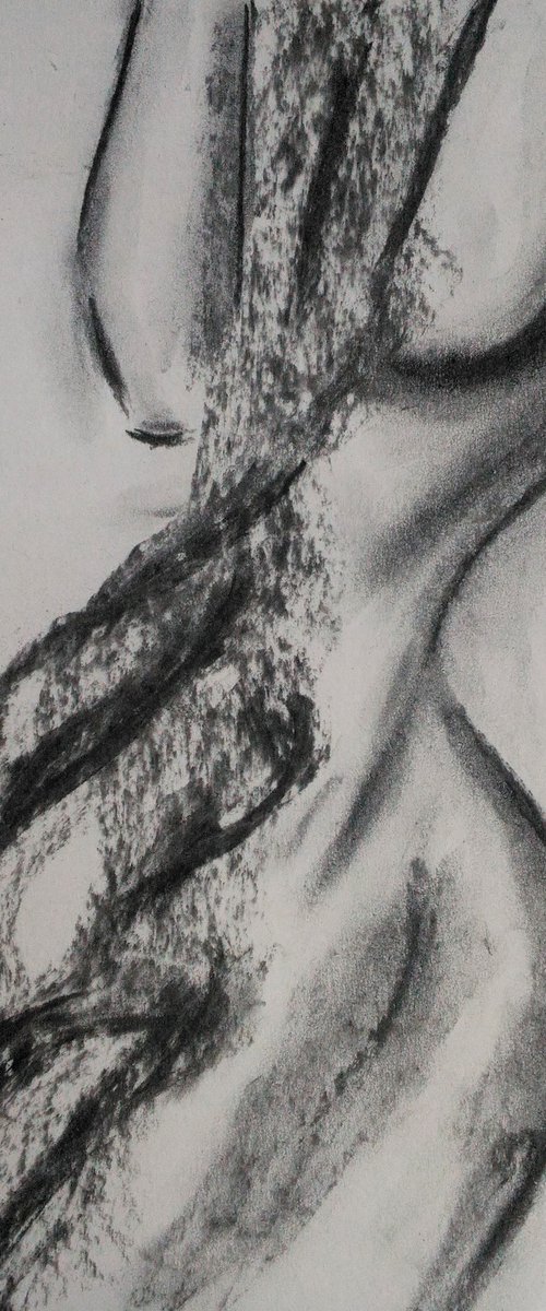 Female nude original charcoal drawing on paper woman nude charcoal draw by Halyna Kirichenko