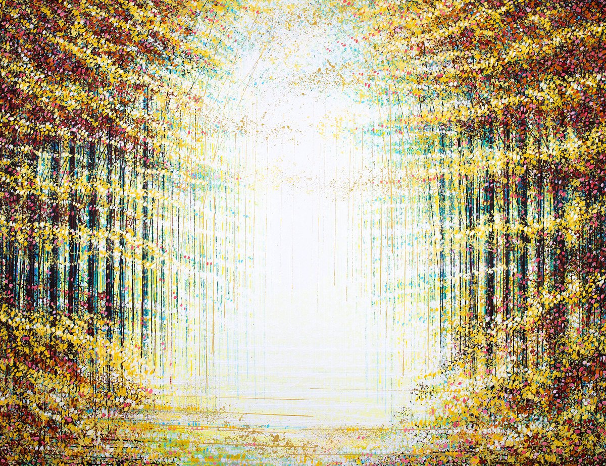 Impressionistic Landscape Acrylic Painting By Marc Todd, 36 X 28", Forest In Evening Light, Original Artwork