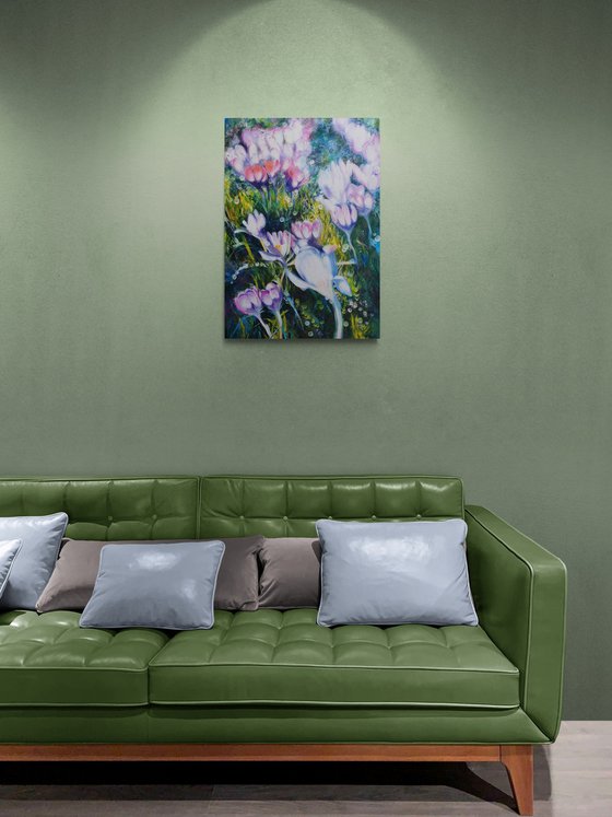 INNER GLOW - modern wall art, acrylic painting, lavander colors.
