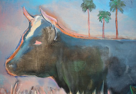 Landscape with cow and pineapple