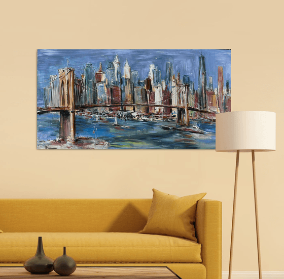 Brooklyn bridge, abstract impressionist painting 70x135cm