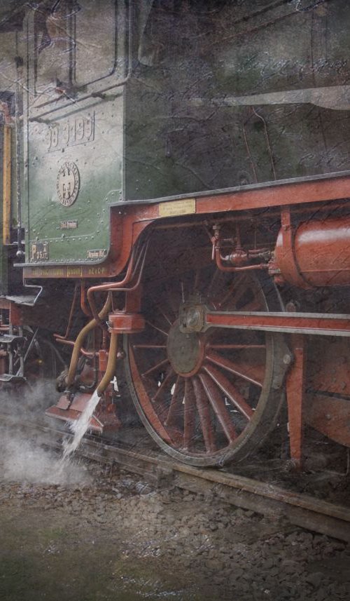 Old steam trains in the depot 4 - print on canvas 60x80x4cm by Kuebler