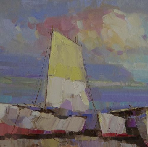 Fishing Boats Original oil Painting One of a kind by Vahe Yeremyan