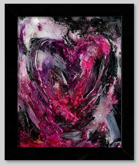 Songs Of The Heart 9 - Framed Mixed Media Abstract Heart painting by Kathy Morton Stanion