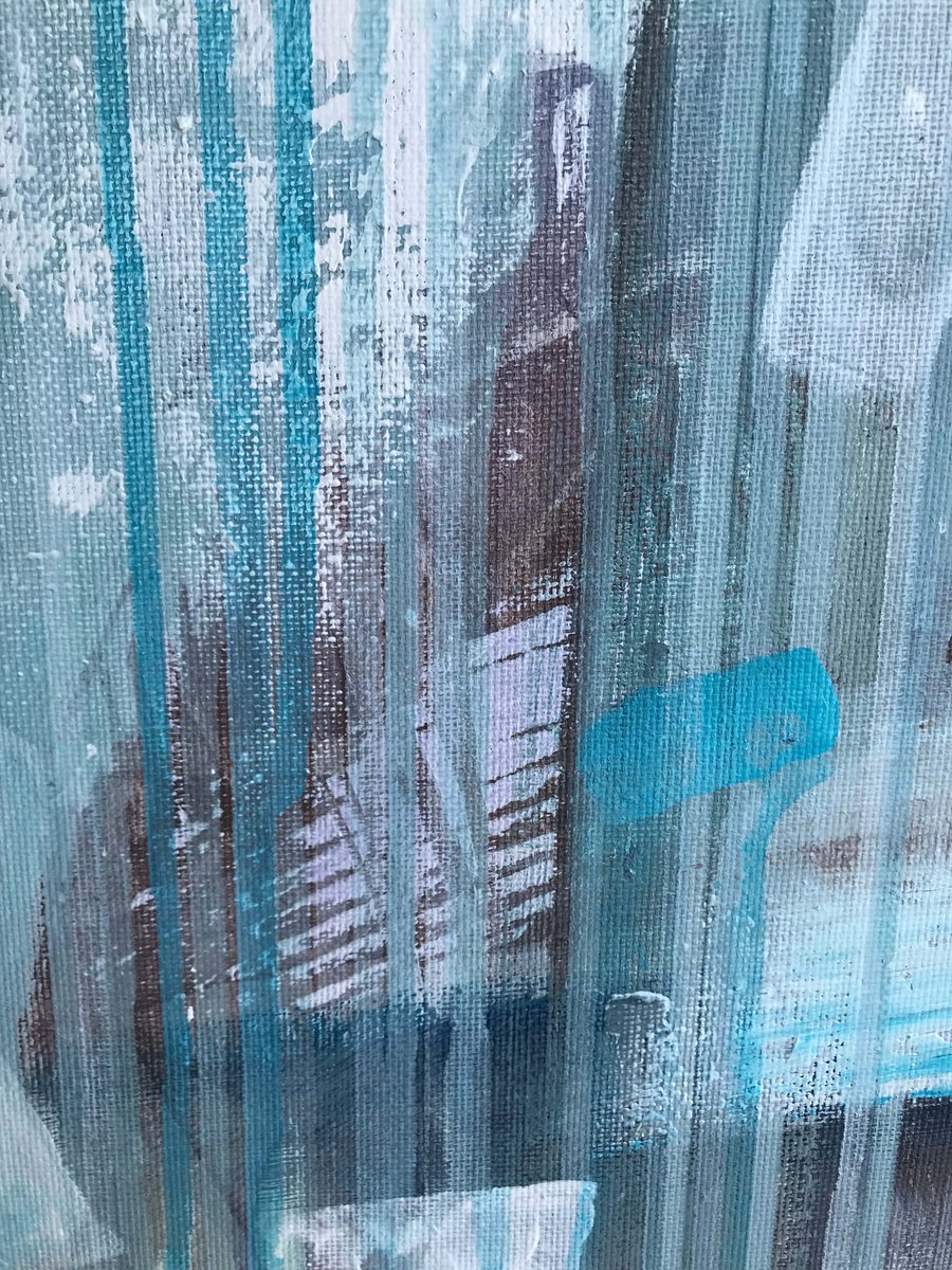 Organic Abstract Acrylic Painting By Galina Poloz, 31 X 28, Rain Outside The Window., Original Artwork