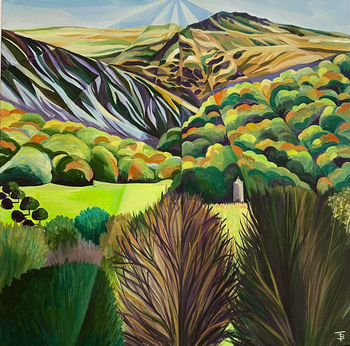 Geometric Landscape Acrylic Painting By Tiffany Budd, 20 X 20", Autumnal Dartmoor, Original Artwork