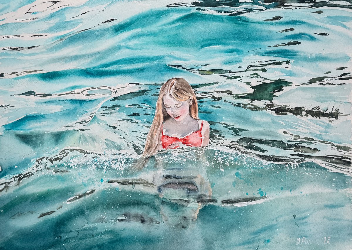 Impressionistic Watercolour , A Girl In Red By Irina Ponna, 20 X 14, Artwork For Sale On Artfinder