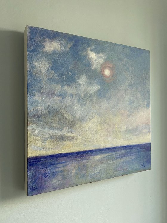 Contemporary Abstract Blue Seascape. Box Canvas Ready to hang 50x50