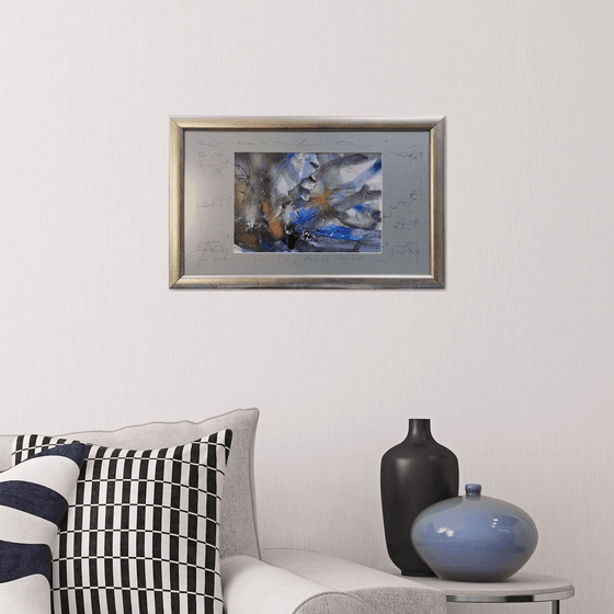 Framed Enigmatic Abstract Mindscape Spring Blue Flowers Signed KLOSKA