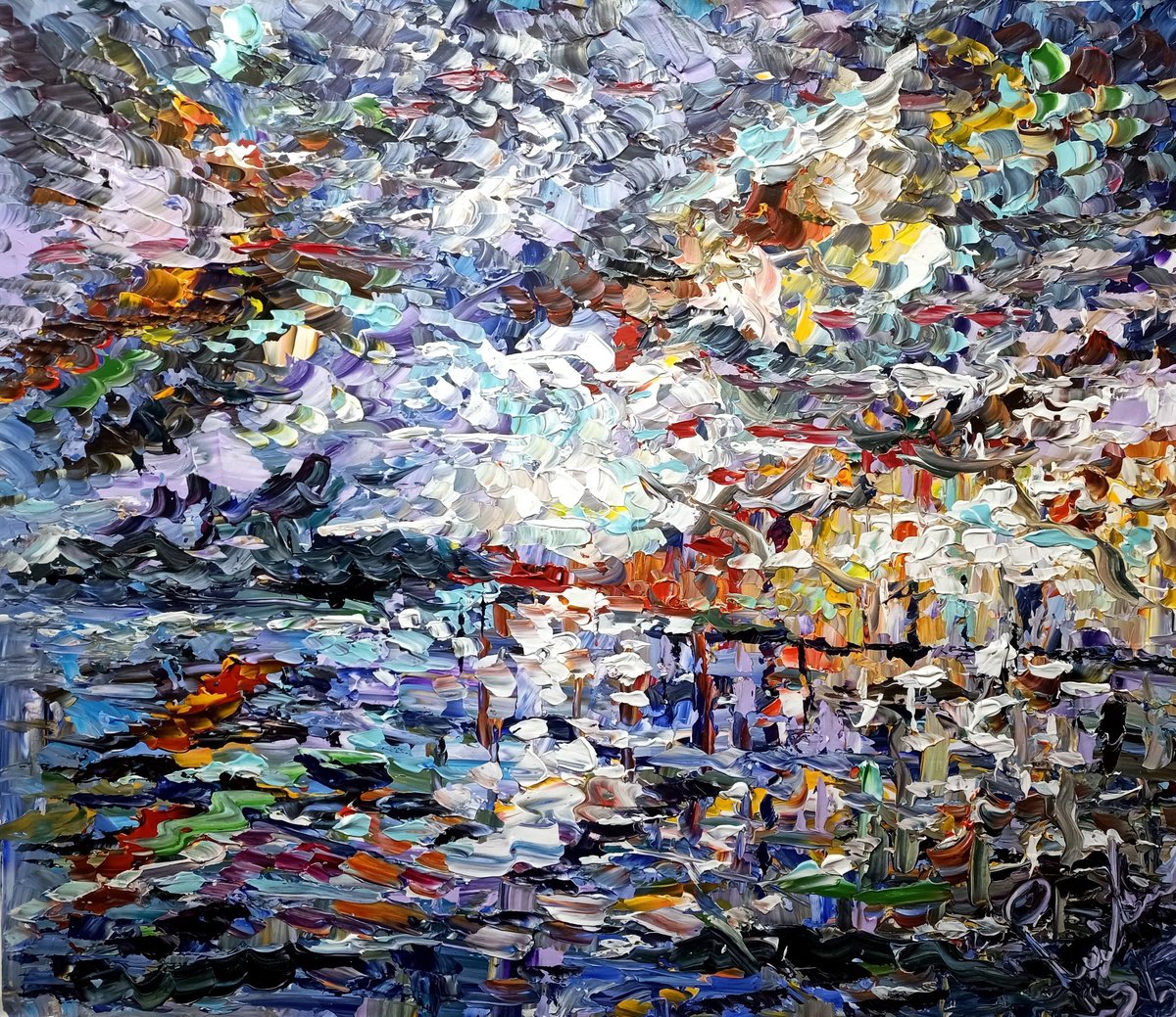 Impressionistic Abstract Acrylic Painting By Antonino Puliafico, 45 X 37, Gazing At The Horizon, Original Artwork