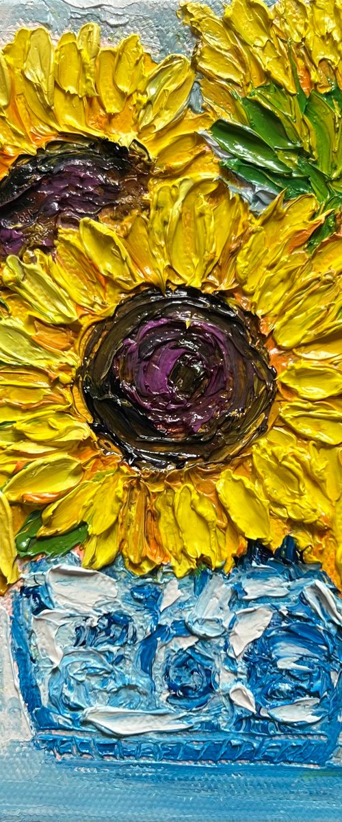 Sunflowers in Vase! Miniature painting by Amita Dand