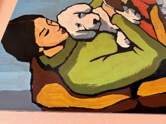 Woman Reading to Dog - Original Art 8x8 inch