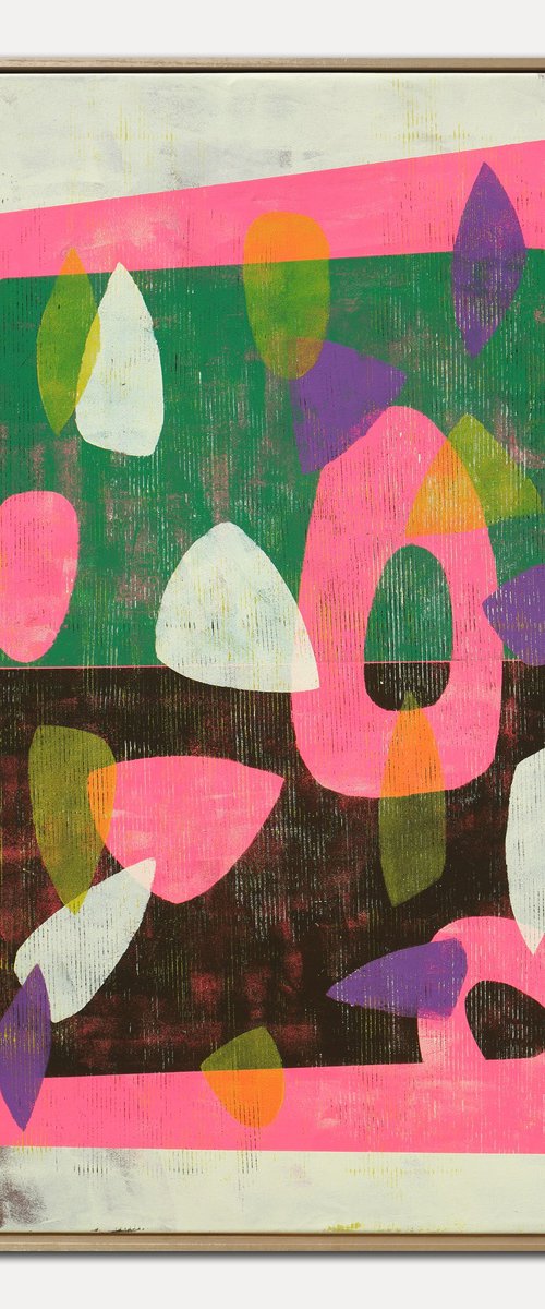 Fractured neon pink in green by Ronald Hunter