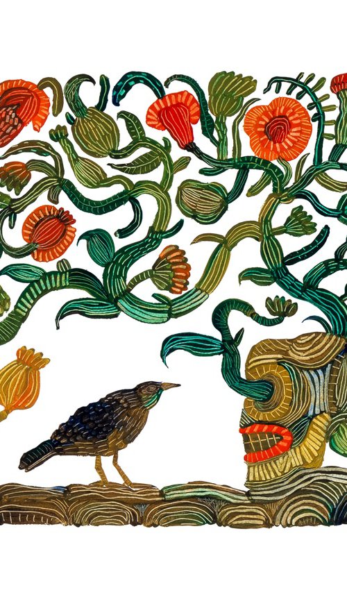 Skull and bird by Yuliia Dunaieva