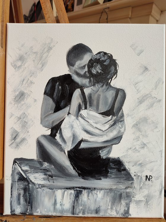 Beloved, original erotic nude oil painting, monochrome art, gift idea