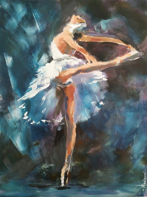 Backstage series  Οn pointe-Ballerina- woman Painting on MDF by Antigoni Tziora