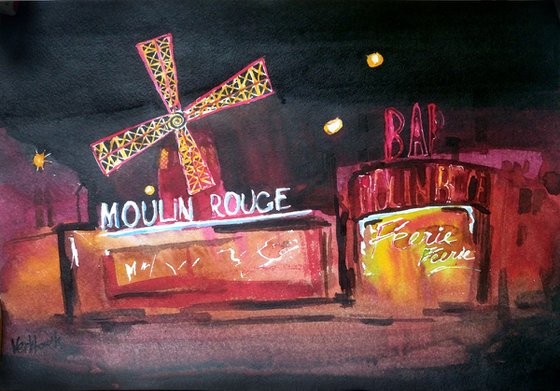 MOULIN ROUGE - Original ink painting.