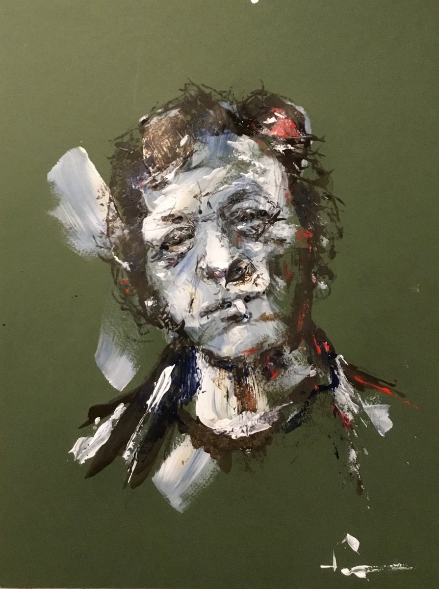 Expressive Portrait Acrylic Painting By Dominique Deve, 9 X 13, Parisien 2, Original Artwork