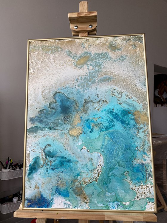Aqua Gold Abstract Painting