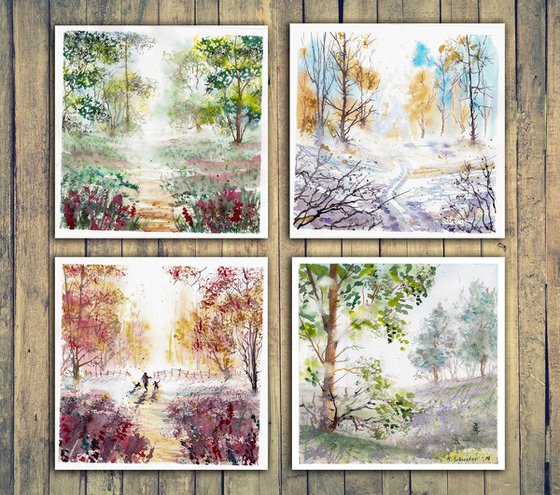 Seasons. Set of 4 small wat...