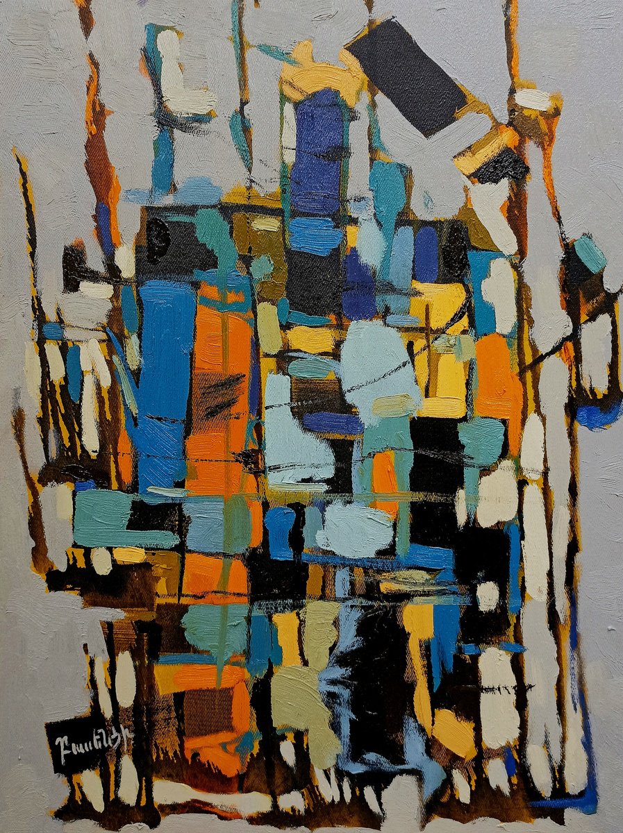 Abstract Landscape Oil Painting By Artyom Basenci, 18 X 24, Abstract Garden, Original Artwork