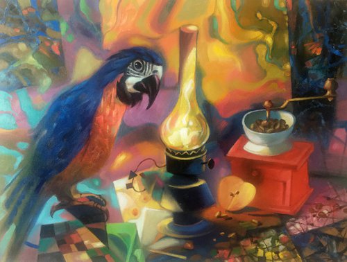 Still life with a parrot by Anatolii Tarabаnov