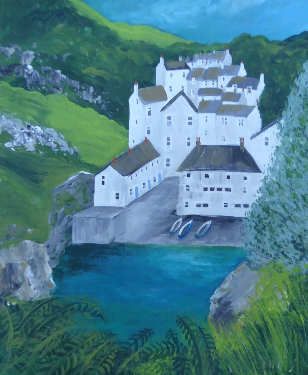 Impressionistic Landscape Acrylic Painting By Elaine Allender, 13 X 17, Portloe, Summer, Original Artwork