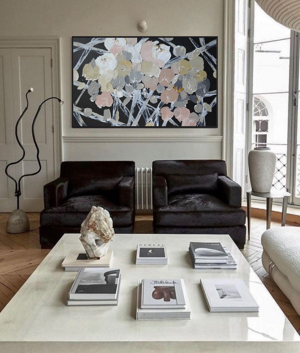 Abstract Botanical Acrylic Painting By Tetiana Hutsul, 61 X 37", Making All Fantasies Come True, Original Artwork