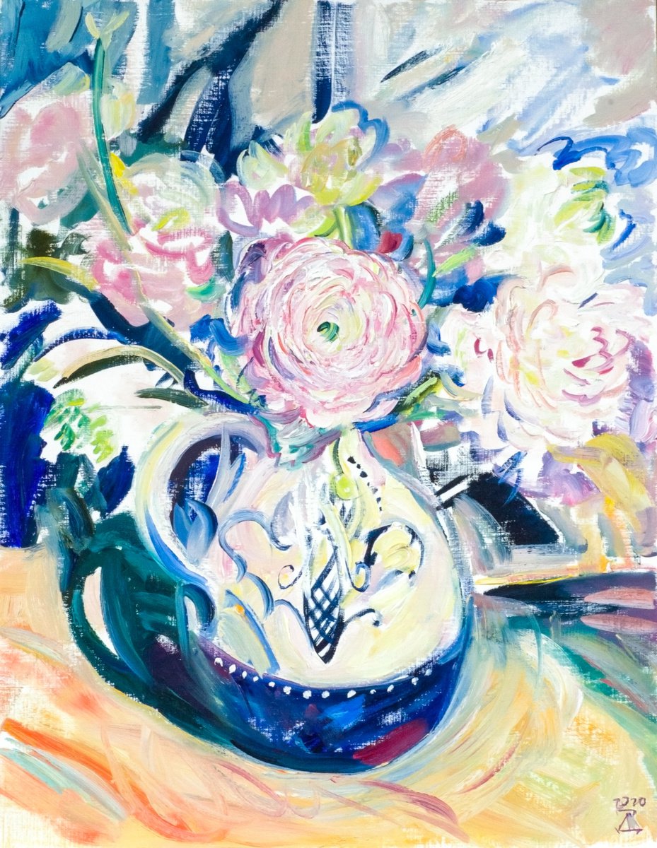 Ranunculus bouquet in a vase by Daria Galinski